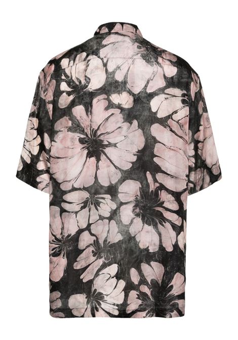 silk short sleeve shirt man black and pink DRIES VAN NOTEN | 251-020700-1202305
